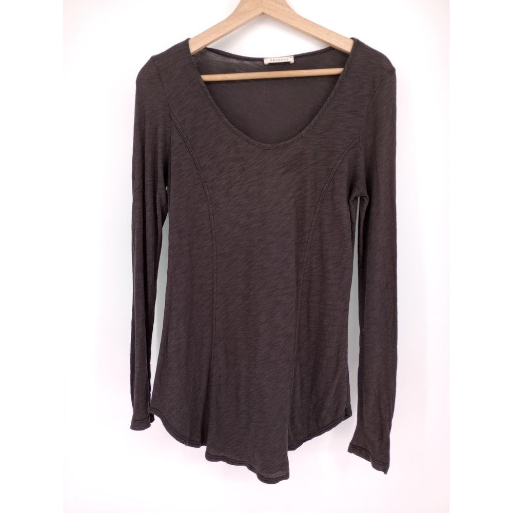 Phanuel Long Sleeve Top Women Small Dark Gray Scoop Neck Slub Knit Seamed